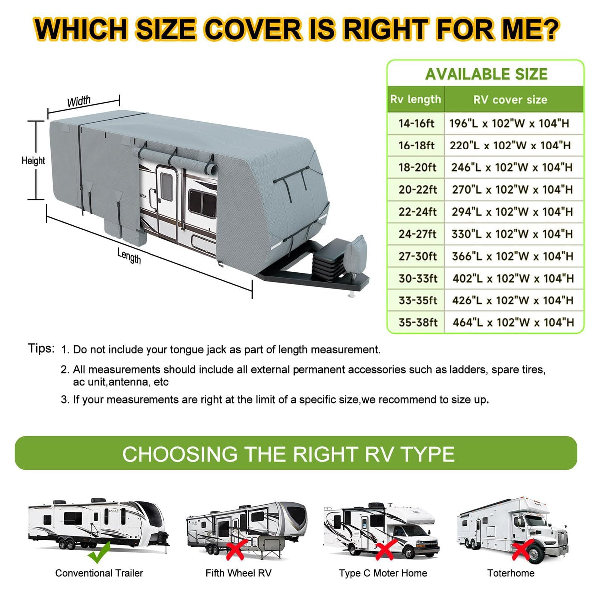 14-16ft 8 Layers Heavy Duty RV Cover U389