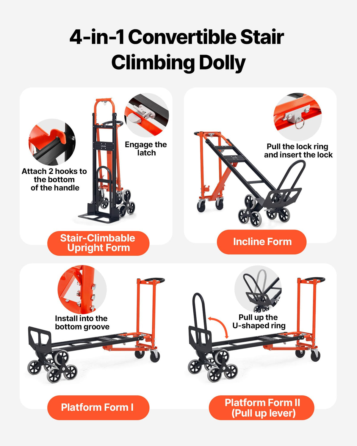 3 in 1 Convertible Stair Climbing Cart 770 lbs Folding Hand Truck Dolly U620996