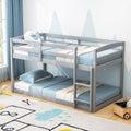 Twin Over Twin Solid Wood Low Bunk Bed with Ladder and Guardrails P598244