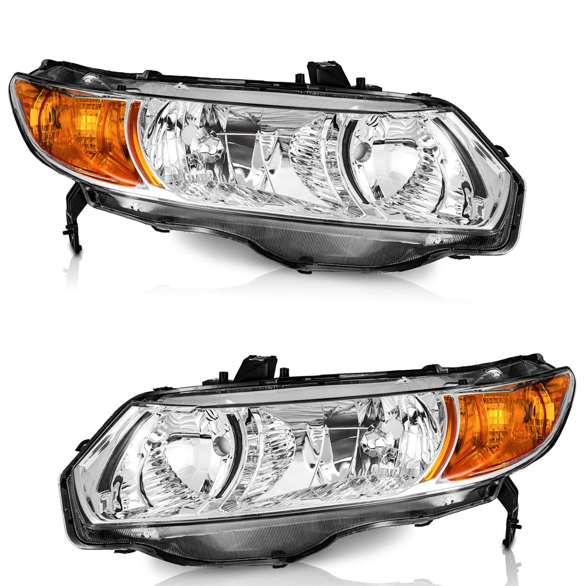 Headlight Assembly Pair Chrome Housing Amber Reflector Z47669
