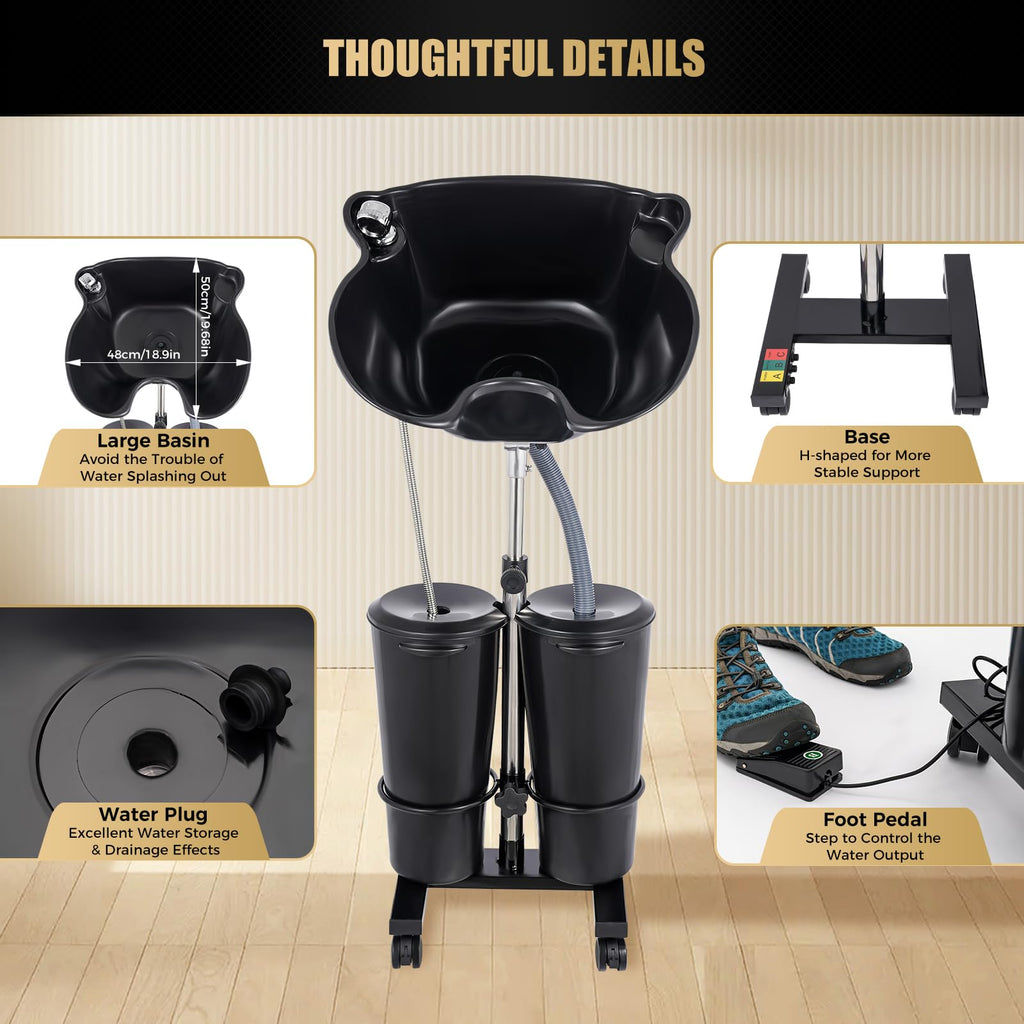 Portable Shampoo Bowl with Electric Pump Adjustable Height 2.64Gal C530828