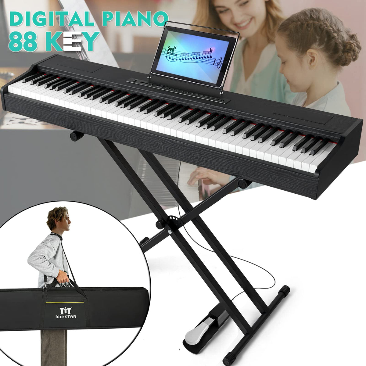 88 Key Fully Weighted Hammer Action Digital Piano with Stand U9366