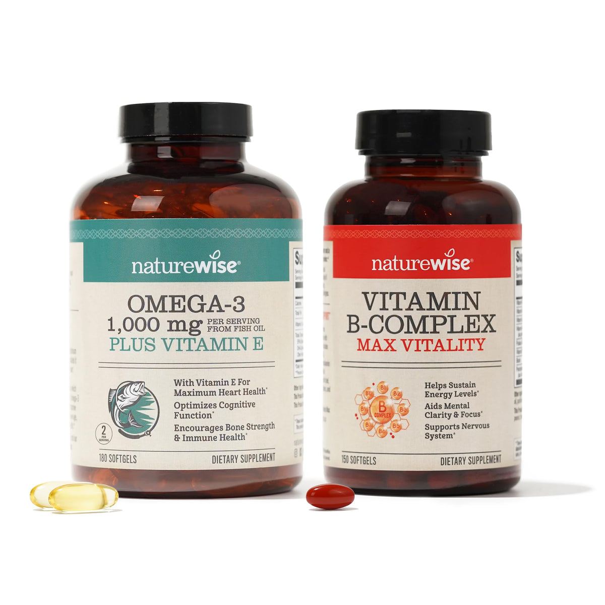 1000mg Omega 3 600mg EPA 400mg DHA 180ct & Vitamin B Complex 150 Softgels Q4003