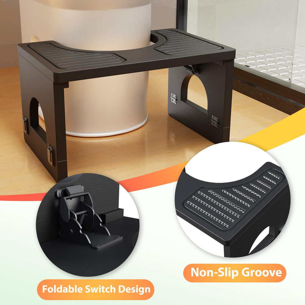 Folding Toilet Stool 7"&9" Adjustable Black X73286