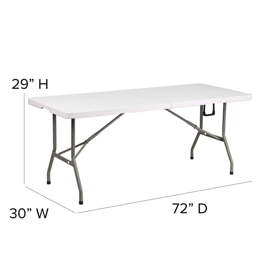 6-Foot Bi-Fold Granite White Plastic Folding Table with Carrying Handle B714833
