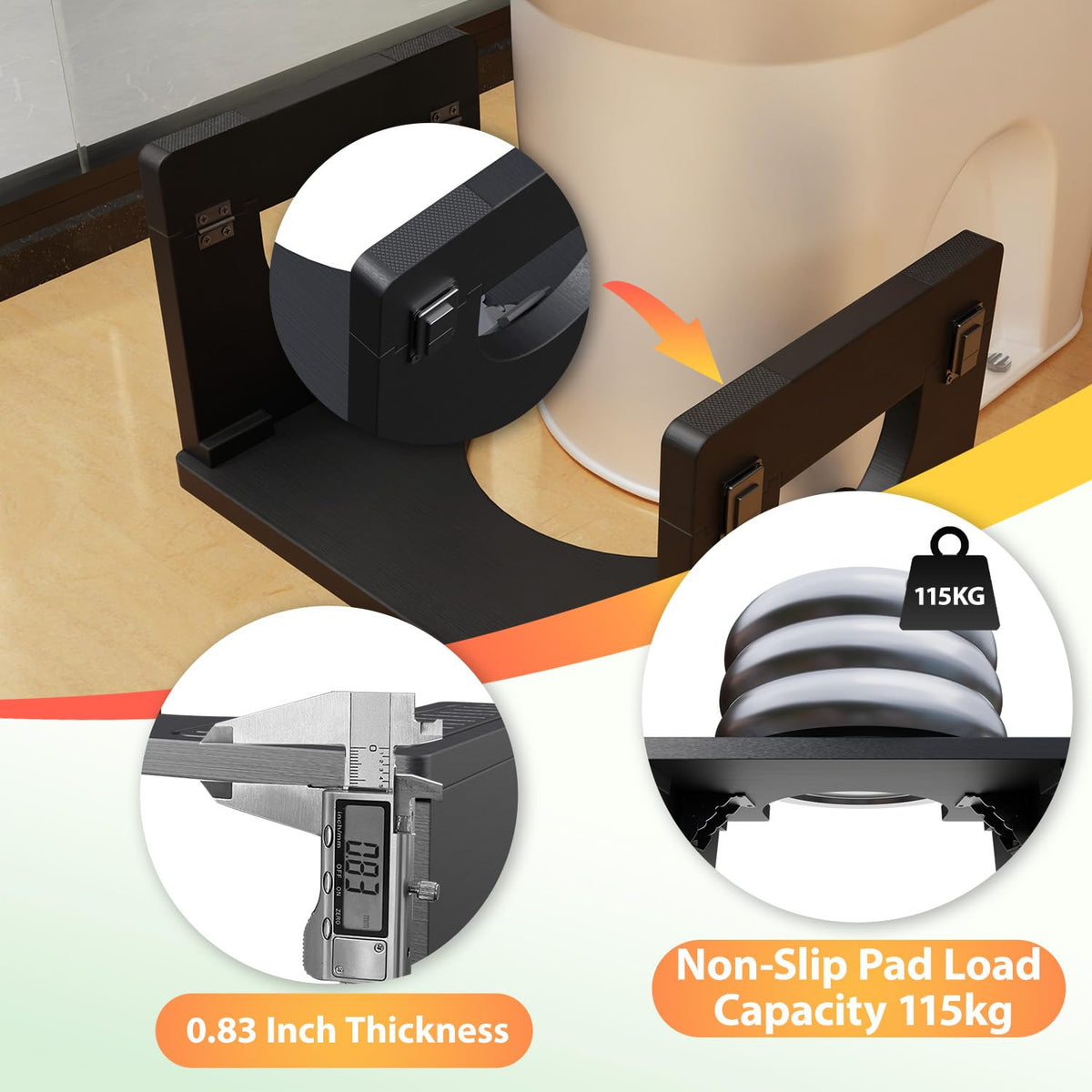 Folding Toilet Stool 7"&9" Adjustable Black X73286