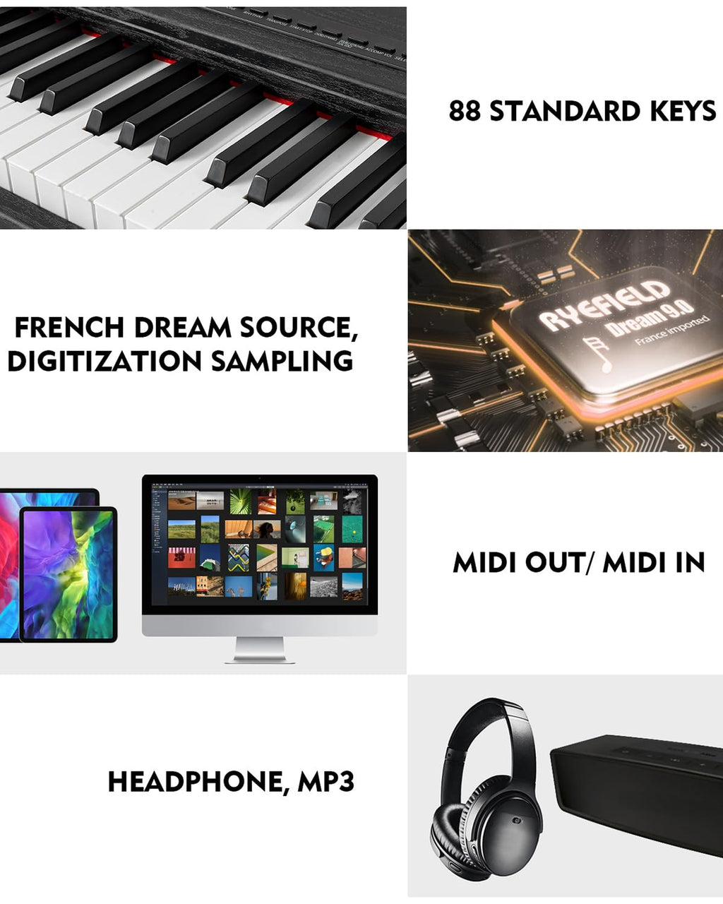 88 Key Fully Weighted Hammer Action Digital Piano with Stand U9366