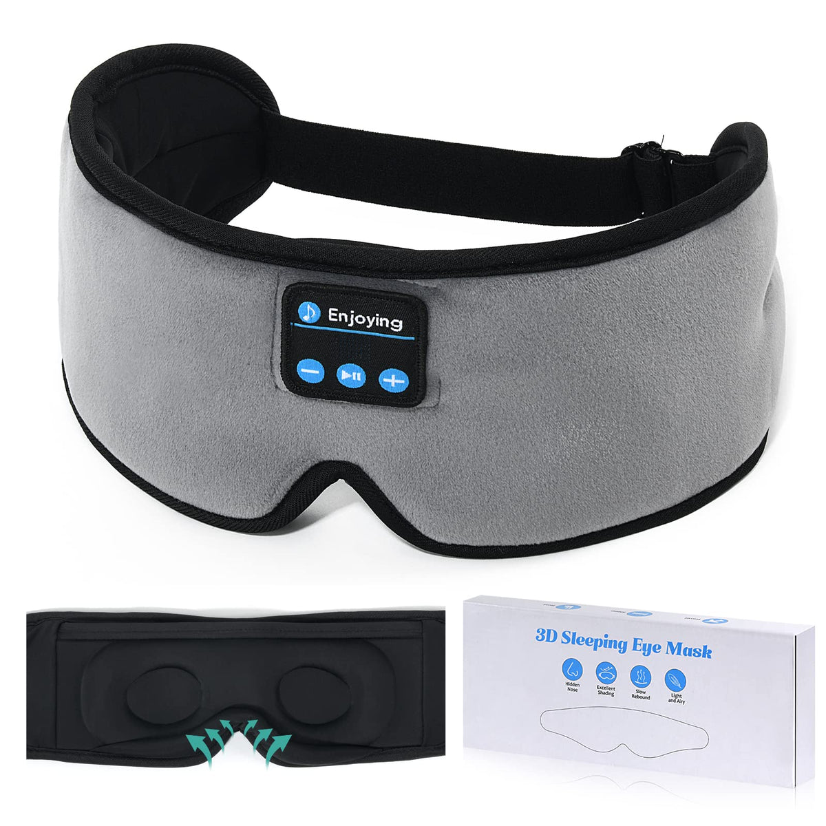 Wireless 3D Eye Mask Sleep Headphones Grey D9753