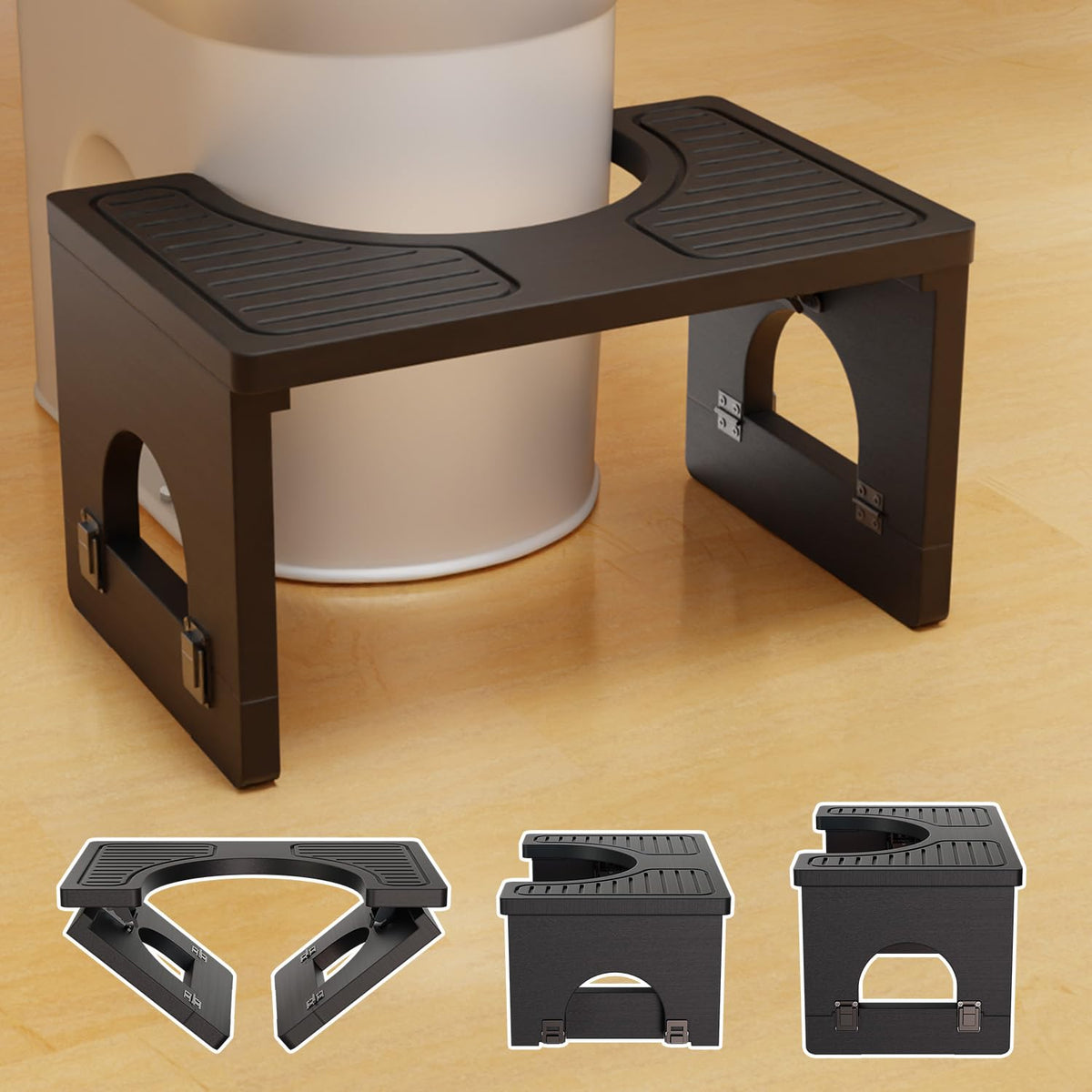 Folding Toilet Stool 7"&9" Adjustable Black X73286