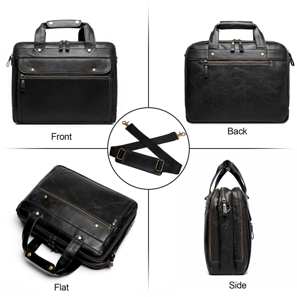 Black Leather 15.6 Inch Laptop Messenger Bag U2921
