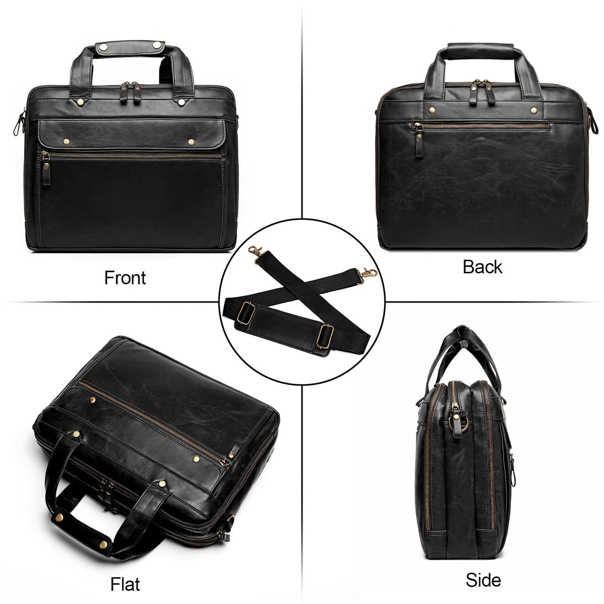 Black Leather 15.6 Inch Laptop Messenger Bag U2921