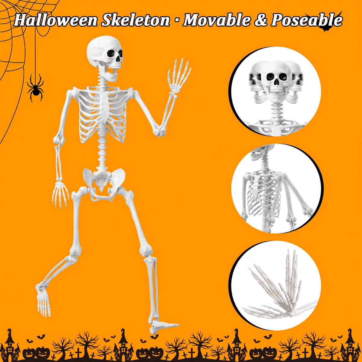 Halloween Life Size Human Skeleton with Posable Joint T9113