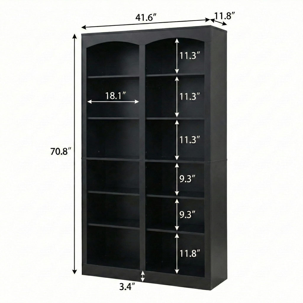 71" Tall Black 12-Tier Wood Bookcase J68131
