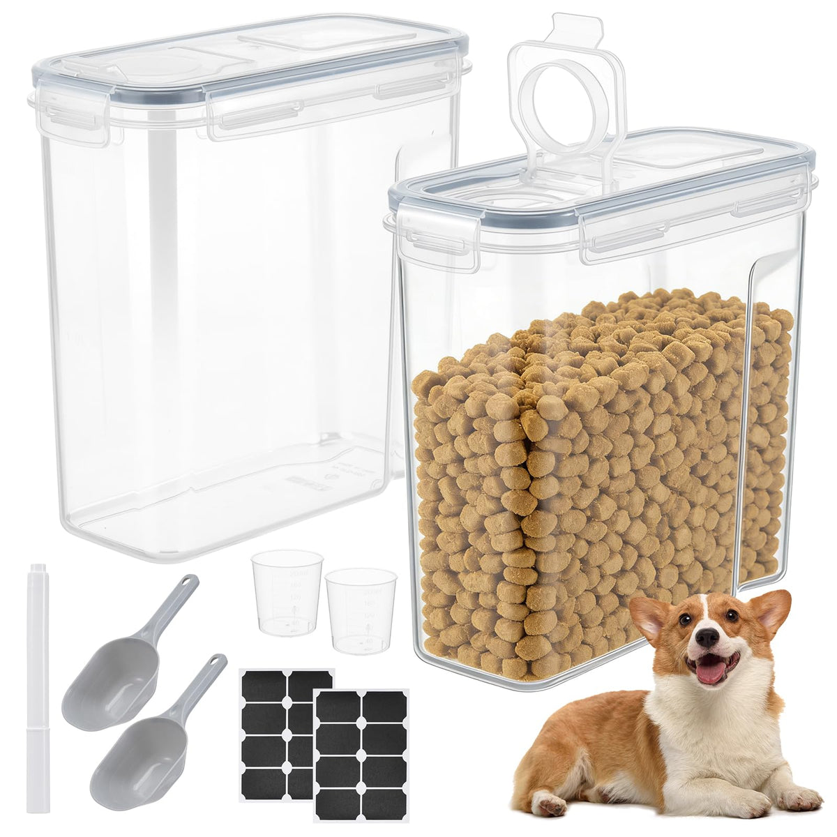 2 Pack Airtight Pet Food Storage Container with Lid, Scoop and Measuring Cup G856