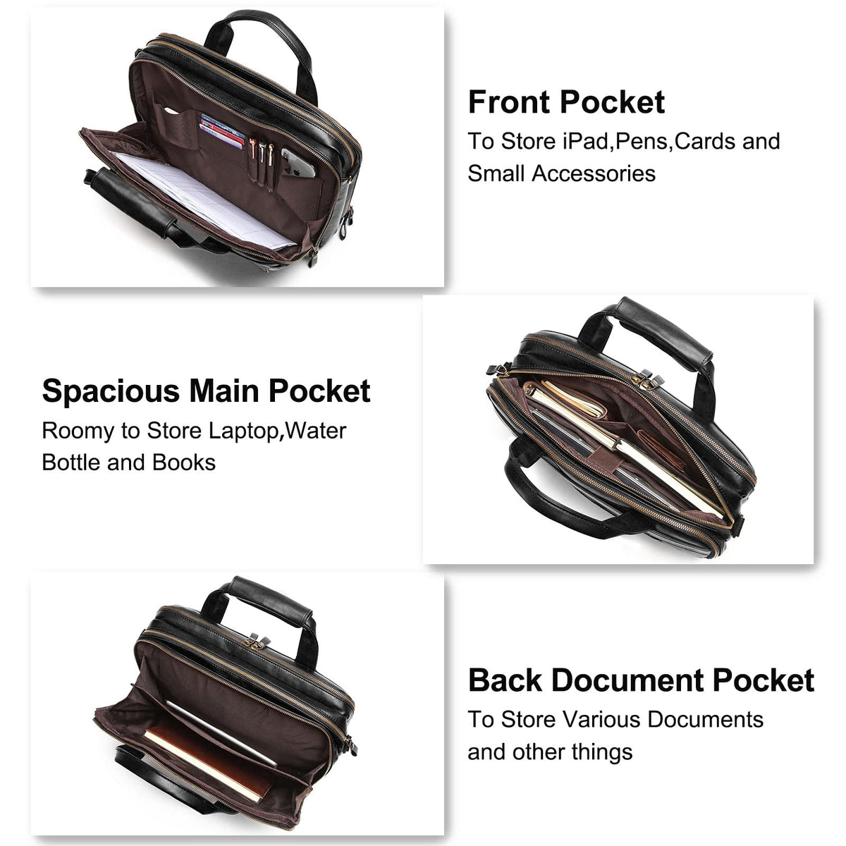 Black Leather 15.6 Inch Laptop Messenger Bag U2921