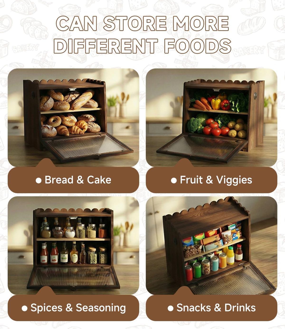 Wooden Double Layer Bread Box T96300
