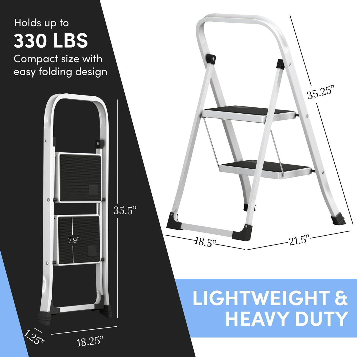 2-Step Folding Steel Ladder with Anti-Slip Platform Y48592