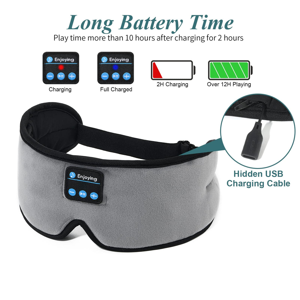 Wireless 3D Eye Mask Sleep Headphones Grey D9753