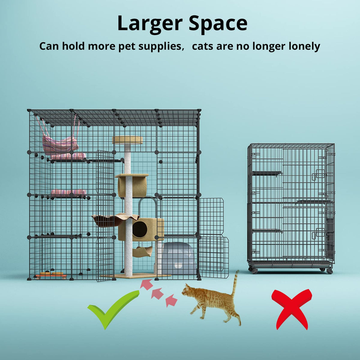 Large Cat Cage Indoor Enclosure Playpen Metal Wire Kennels Crate 55L x 55W x 55H Inchs E234