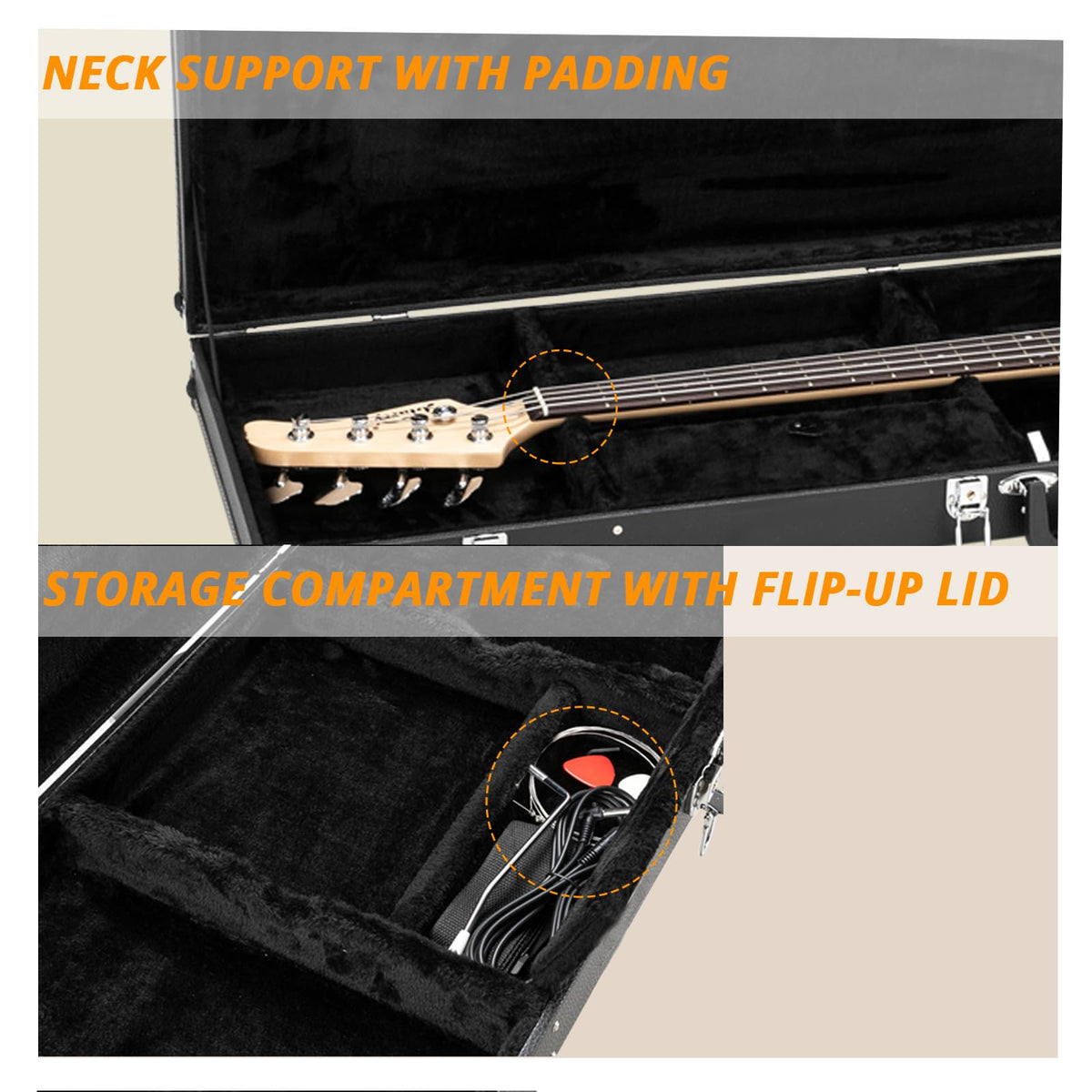 Black Bass Guitar Hard Case with Lock Latch and Soft Padding I643