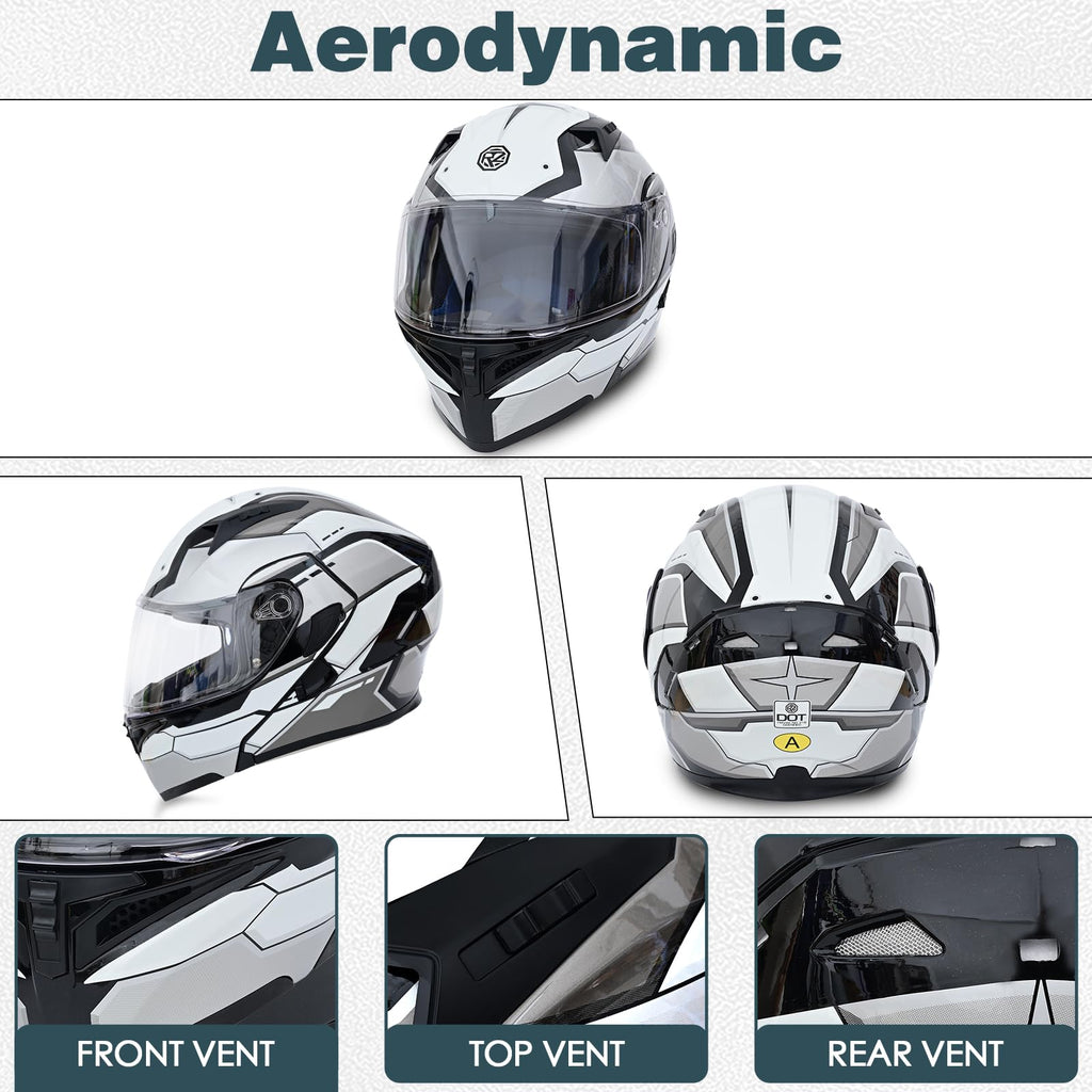 DOT Approved Flip Up Full Face Modular Motorcycle Helmet with Dual Visor O80219