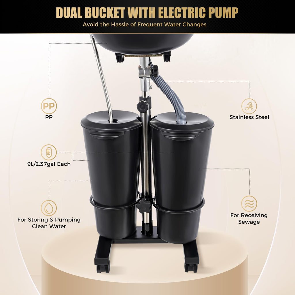 Portable Shampoo Bowl with Electric Pump Adjustable Height 2.64Gal C530828