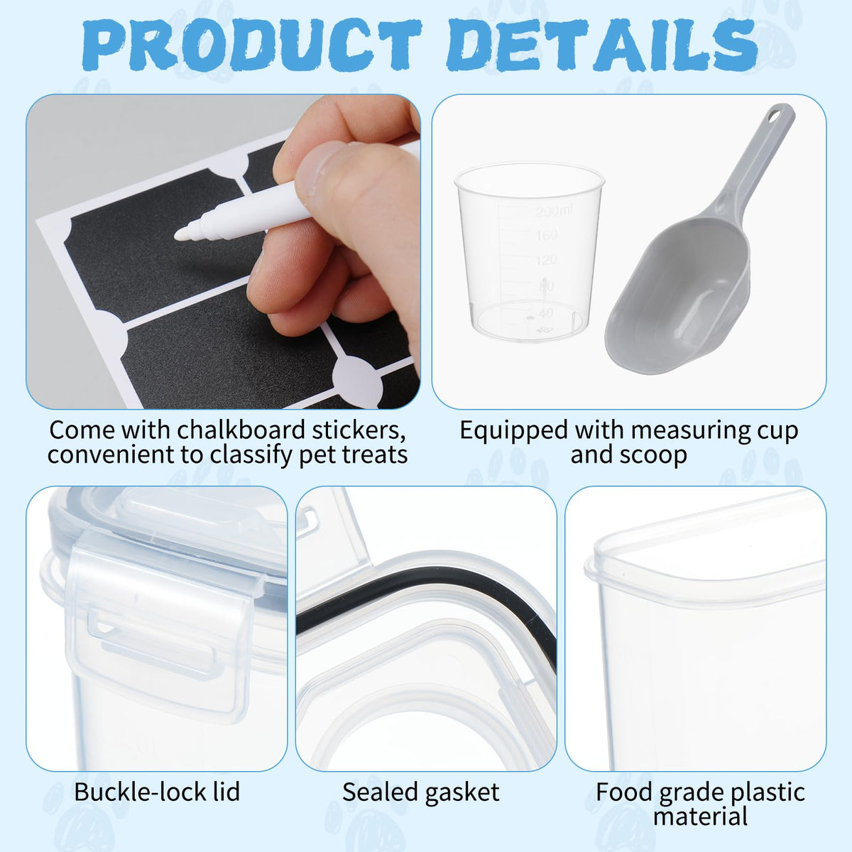 2 Pack Airtight Pet Food Storage Container with Lid, Scoop and Measuring Cup G856