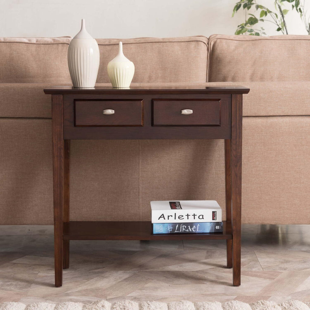 Slim Hallway Console Table with Two Drawers and Storage Shelf J791