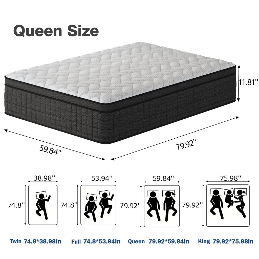 Queen 12 Inch Memory Foam Hybrid Pocket Spring Medium Firm Mattress Y877