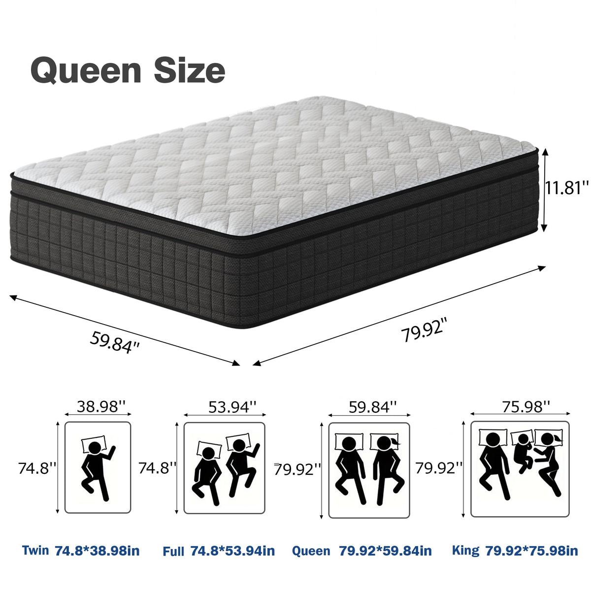 Queen 12 Inch Memory Foam Hybrid Pocket Spring Medium Firm Mattress Y877