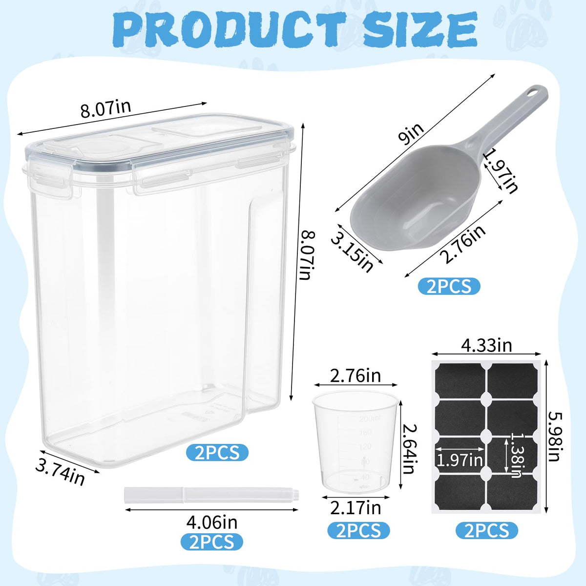 2 Pack Airtight Pet Food Storage Container with Lid, Scoop and Measuring Cup G856