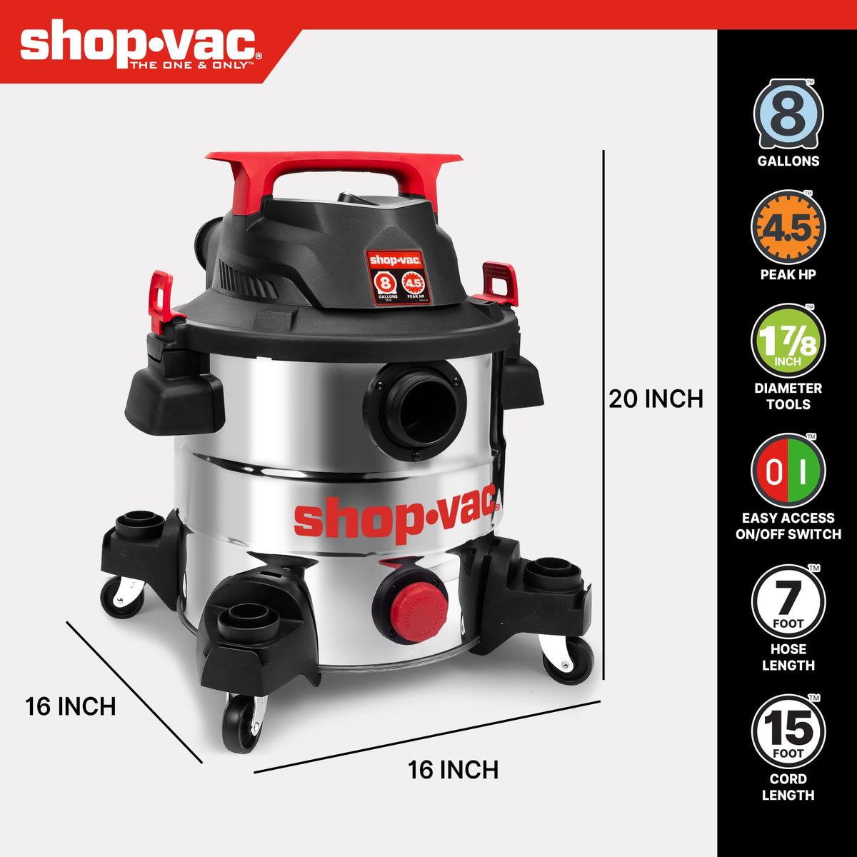 8 Gallon Stainless Steel Wet/Dry Vacuum L9849