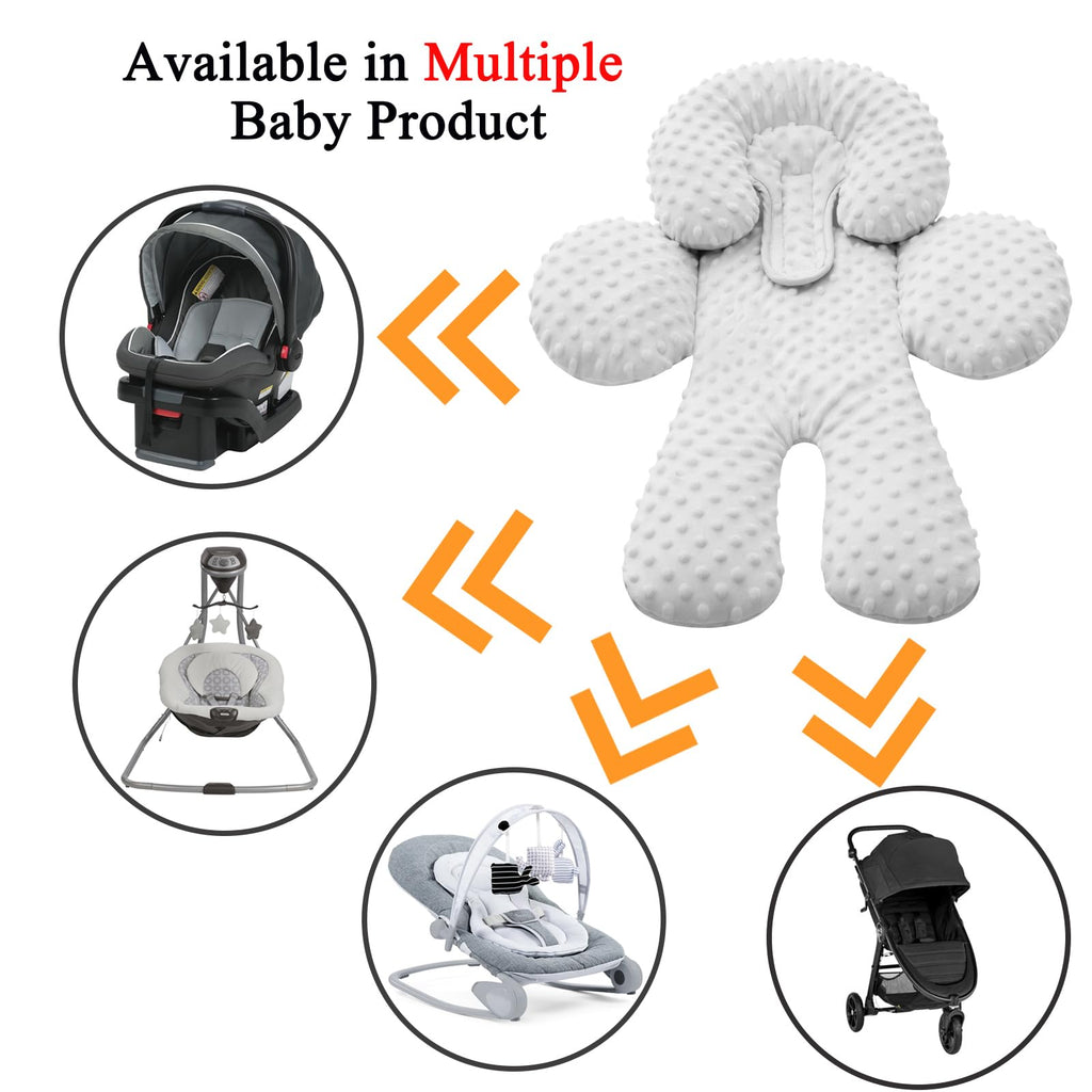 Infant Car Seat Head Neck Body Support, Ultra-Soft Minky Microfiber, 2-in-1 Reversible, Gray H19010