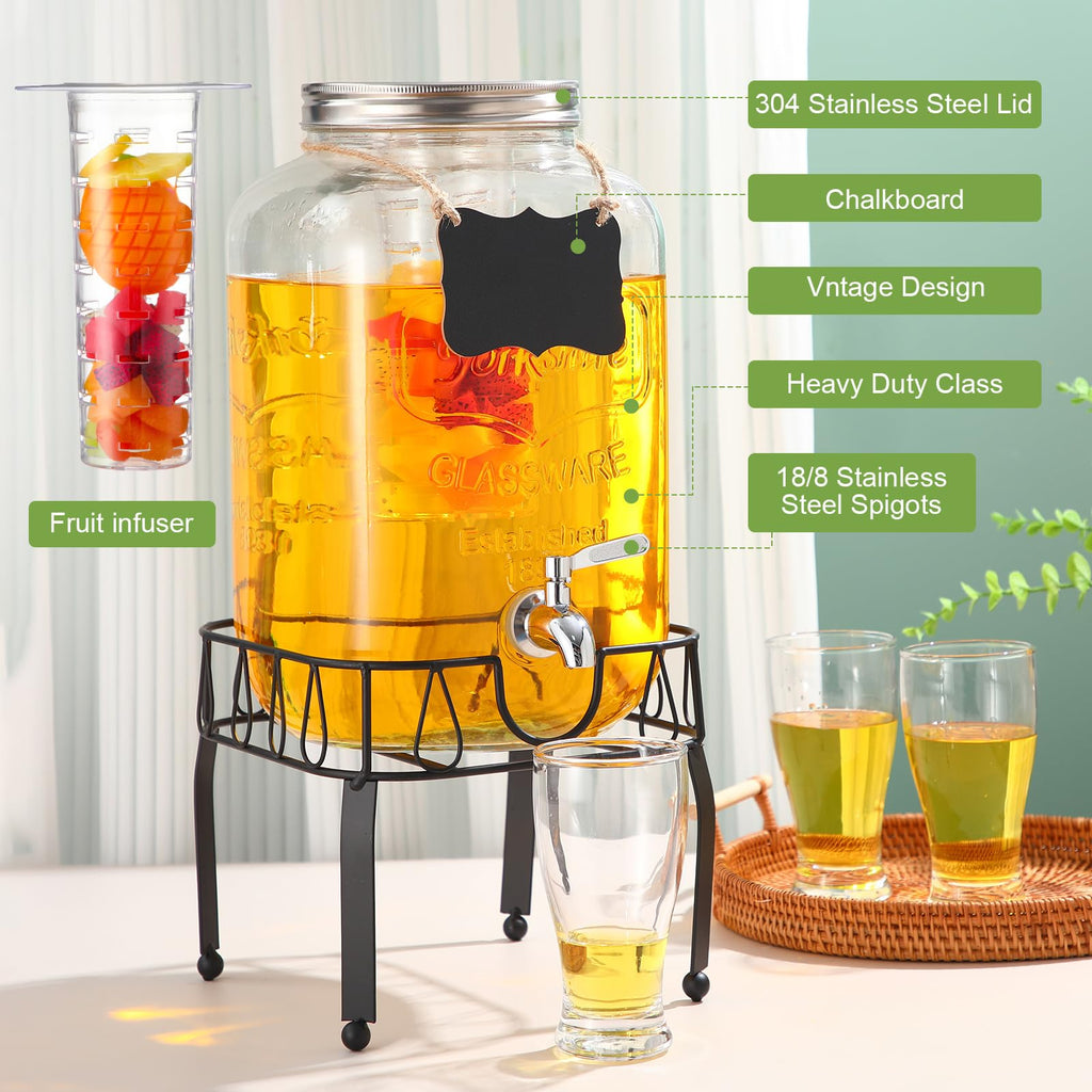 3 Gallon Glass Beverage Dispenser with Stand X9658