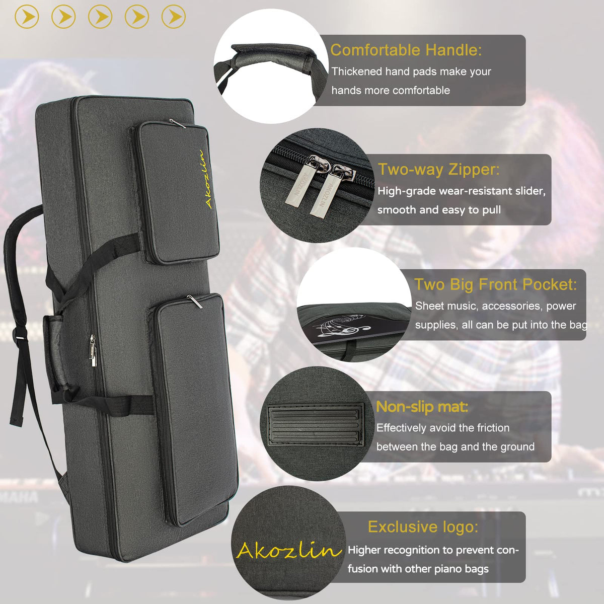 61-Key Keyboard Case Gig Bag Full Padded Soft K4896