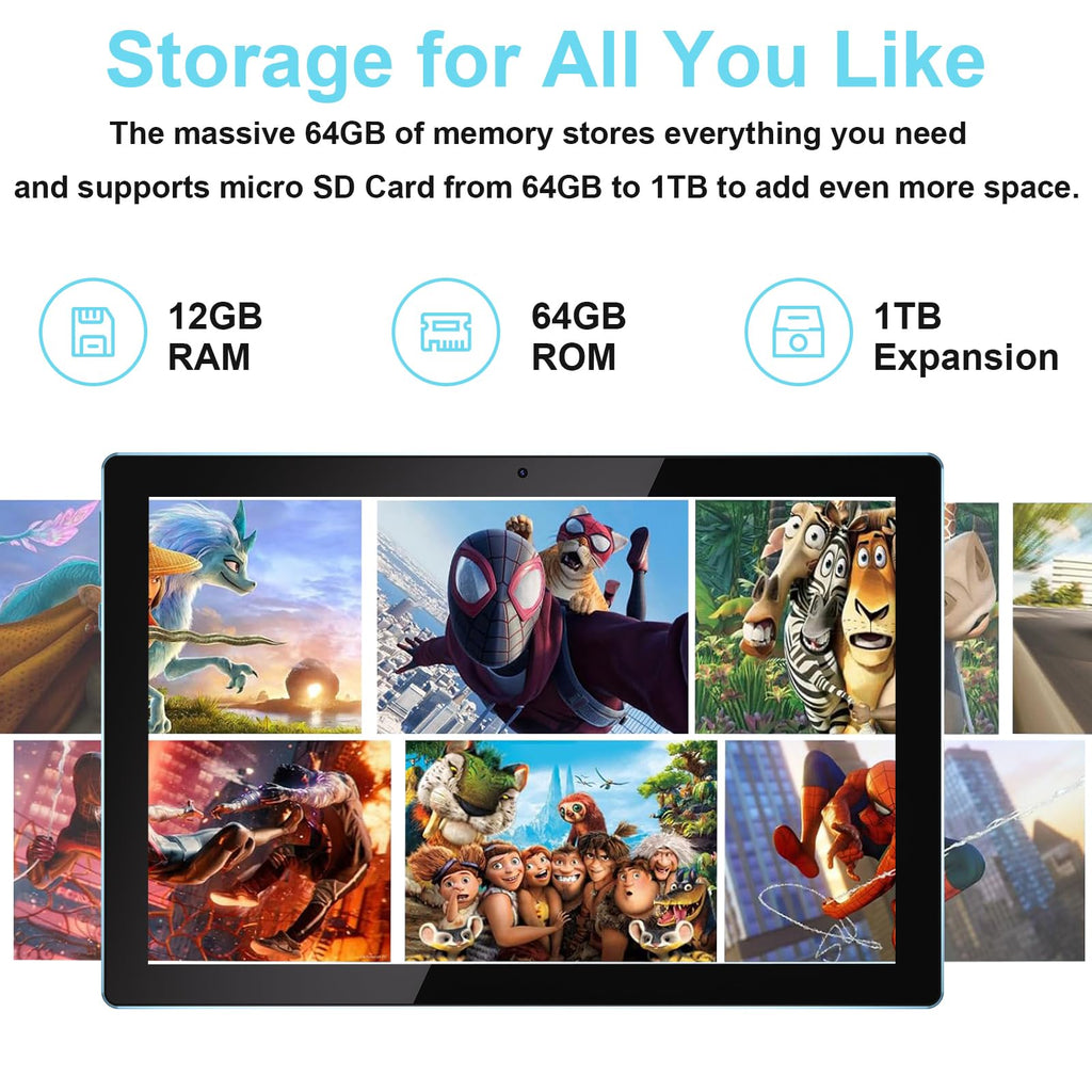 10 Inch Android Tablet 64GB 12GB RAM 6000mAh WiFi-6 X75025