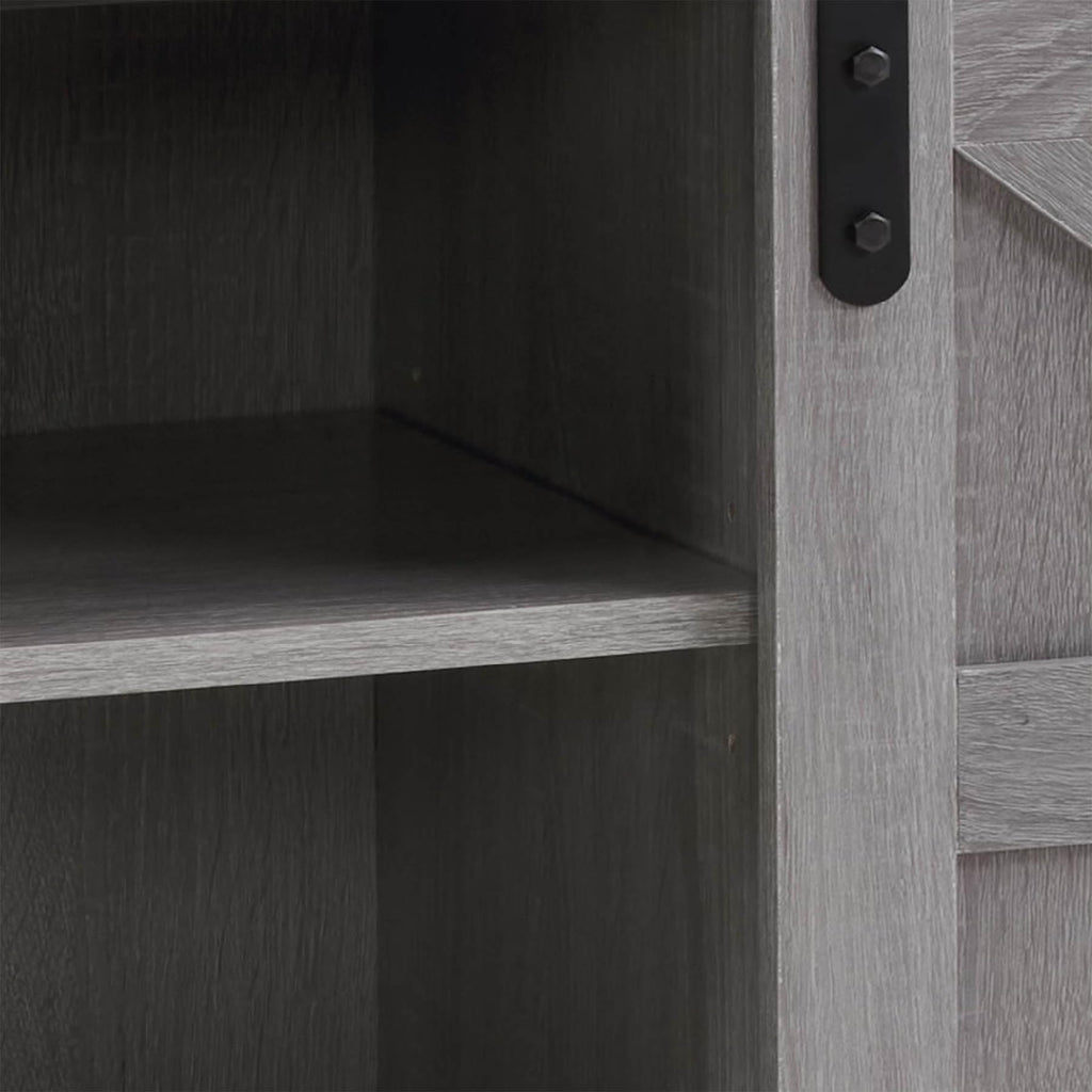 Grey Wood TV Stand with Sliding Barn Doors and 4 Drawers P470053