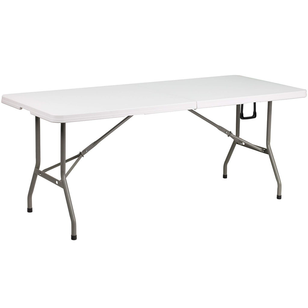 6-Foot Bi-Fold Granite White Plastic Folding Table with Carrying Handle B714833