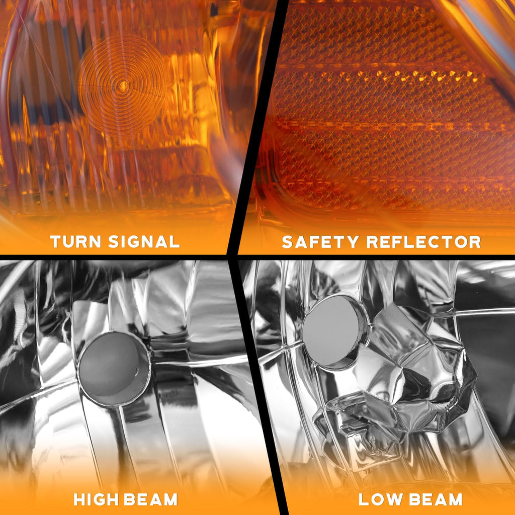 Headlight Assembly Pair Chrome Housing Amber Reflector Z47669