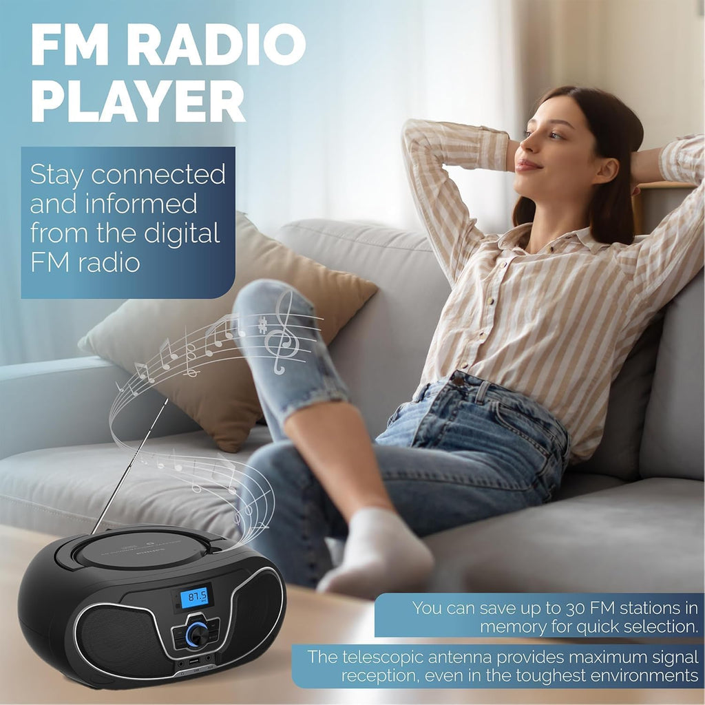 Portable Bluetooth CD Player Boombox with FM Radio H314764