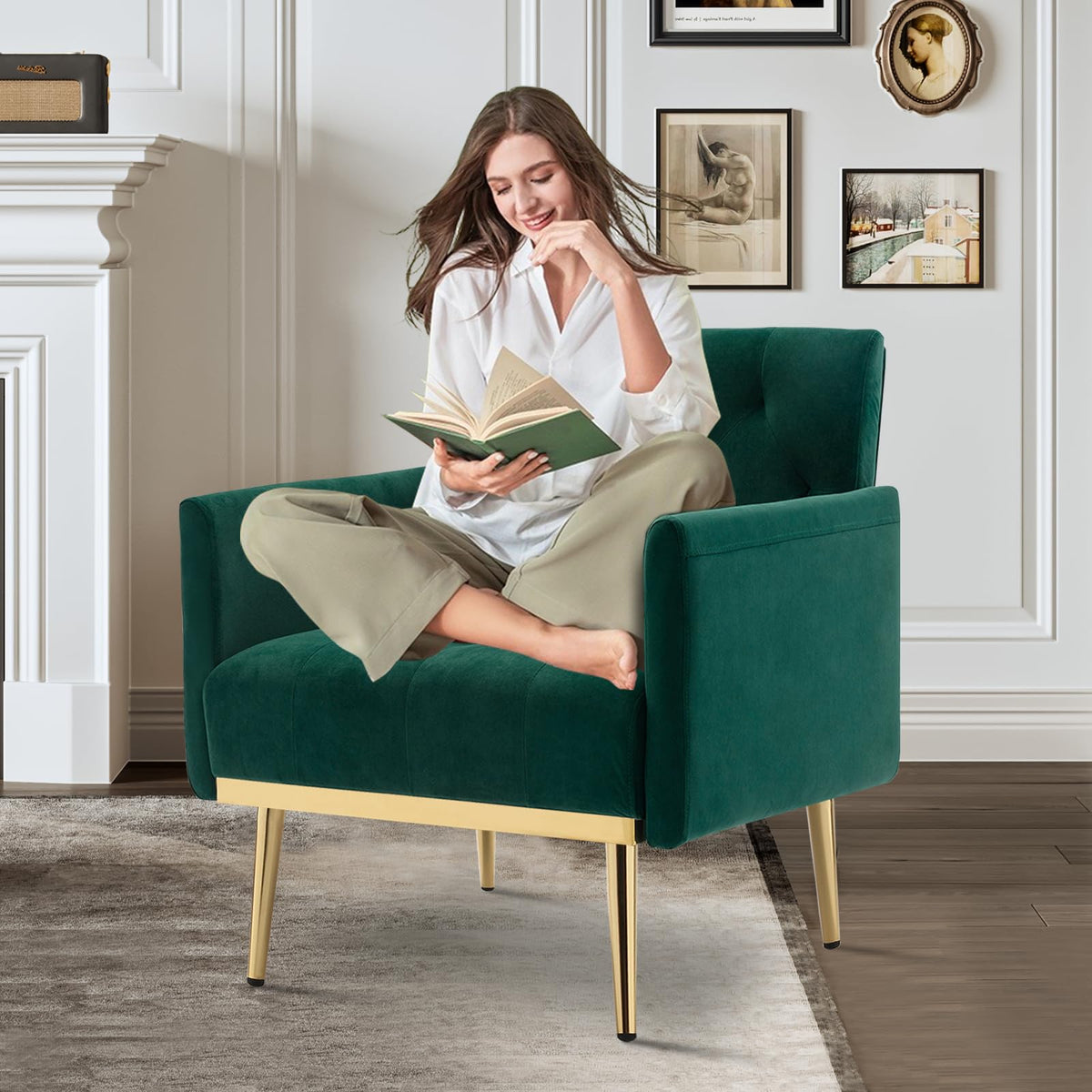 Green Velvet Button Tufted Armchair Set of 2 T255979