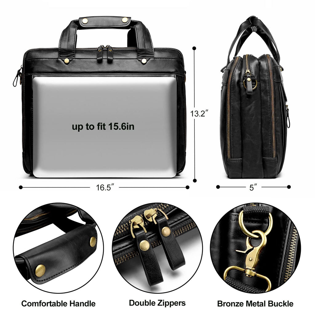 Black Leather 15.6 Inch Laptop Messenger Bag U2921