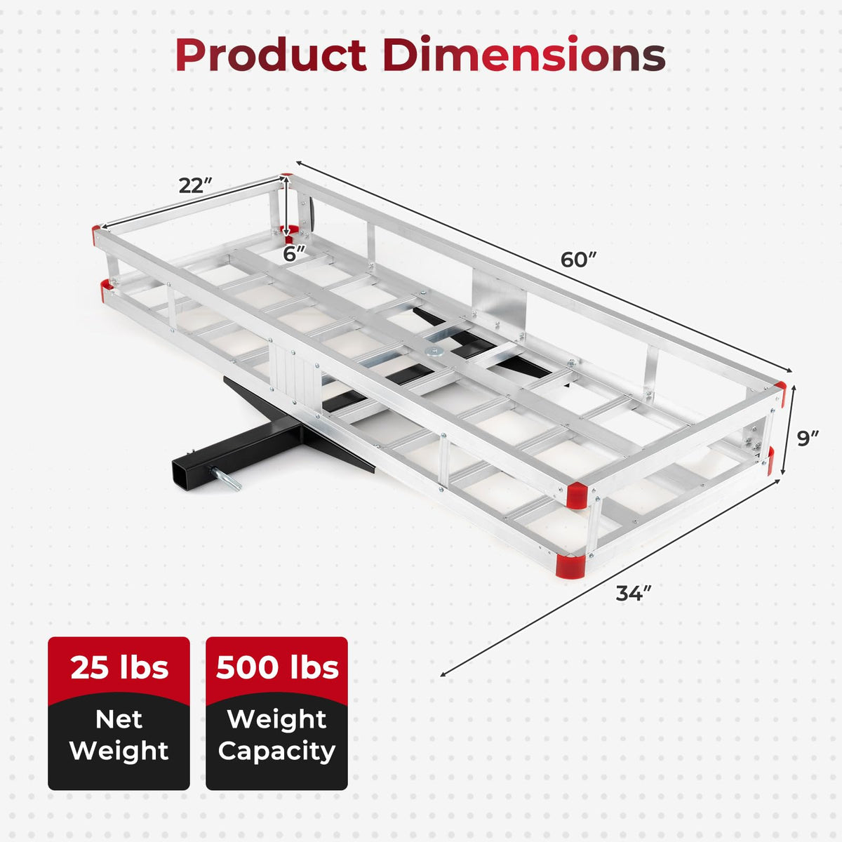 Aluminum Hitch Mount Cargo Carrier with 9" Side Rails, 500 lbs Capacity B996