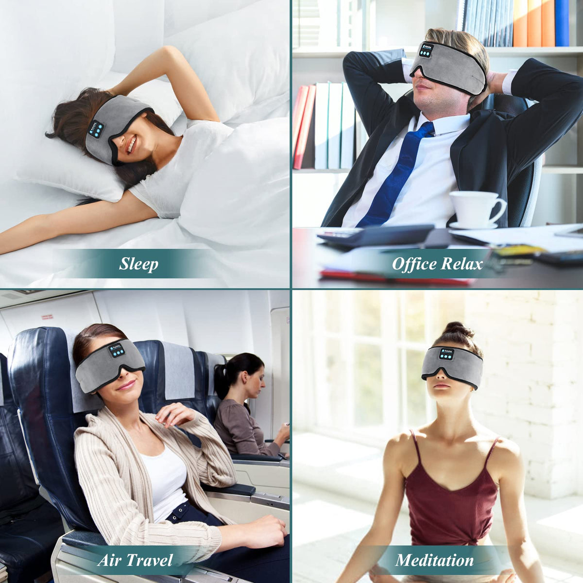 Wireless 3D Eye Mask Sleep Headphones Grey D9753