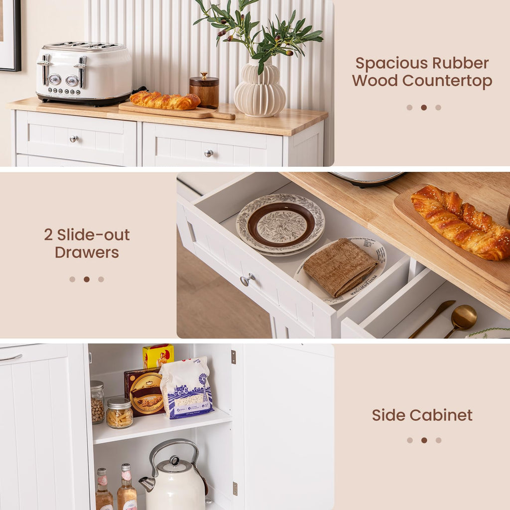 White Wooden Tilt Out Trash Bin Cabinet with Drawers B7691