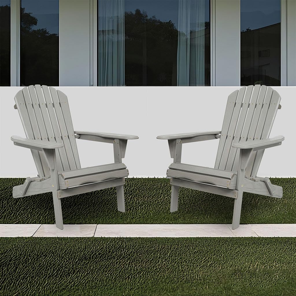 Folding Adirondack Chair Set of 2 HDPE All-Weather Outdoor Chair with Cup Holder Y18931