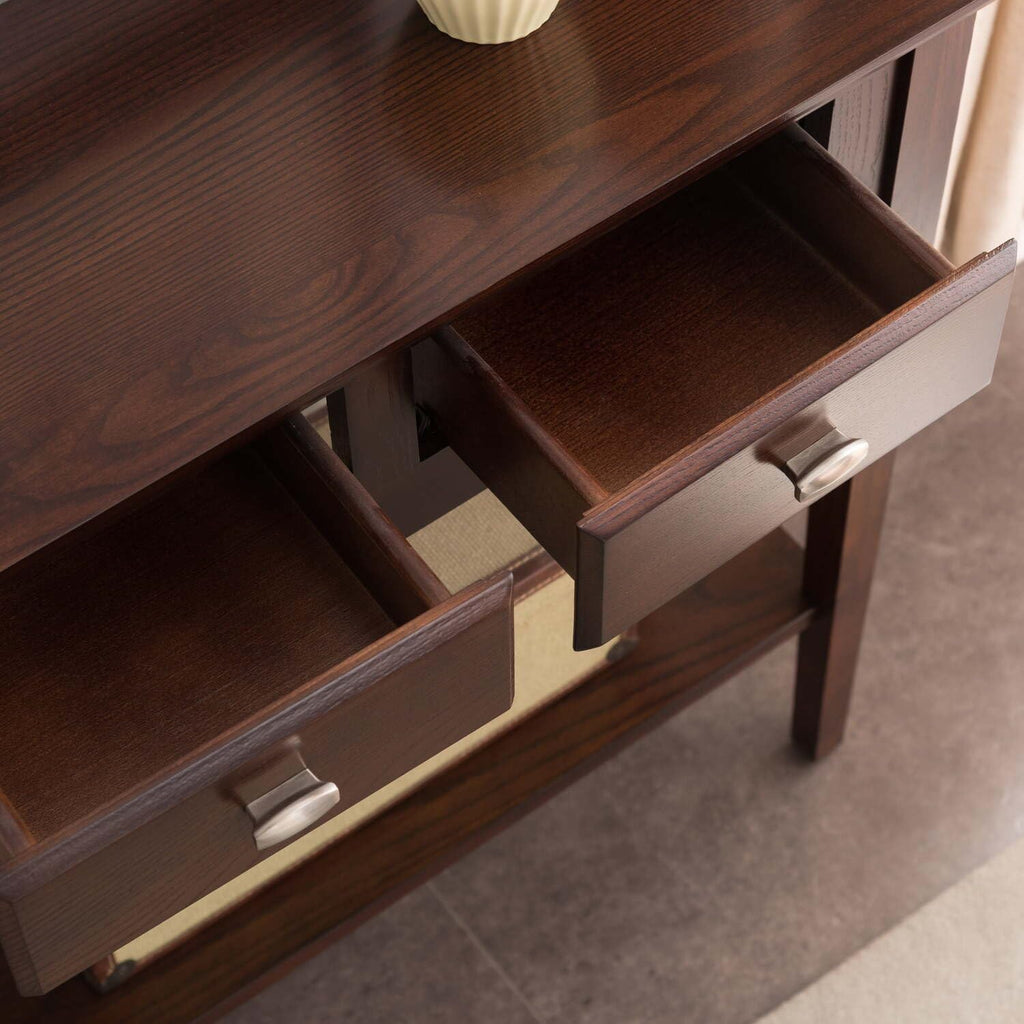 Slim Hallway Console Table with Two Drawers and Storage Shelf J791