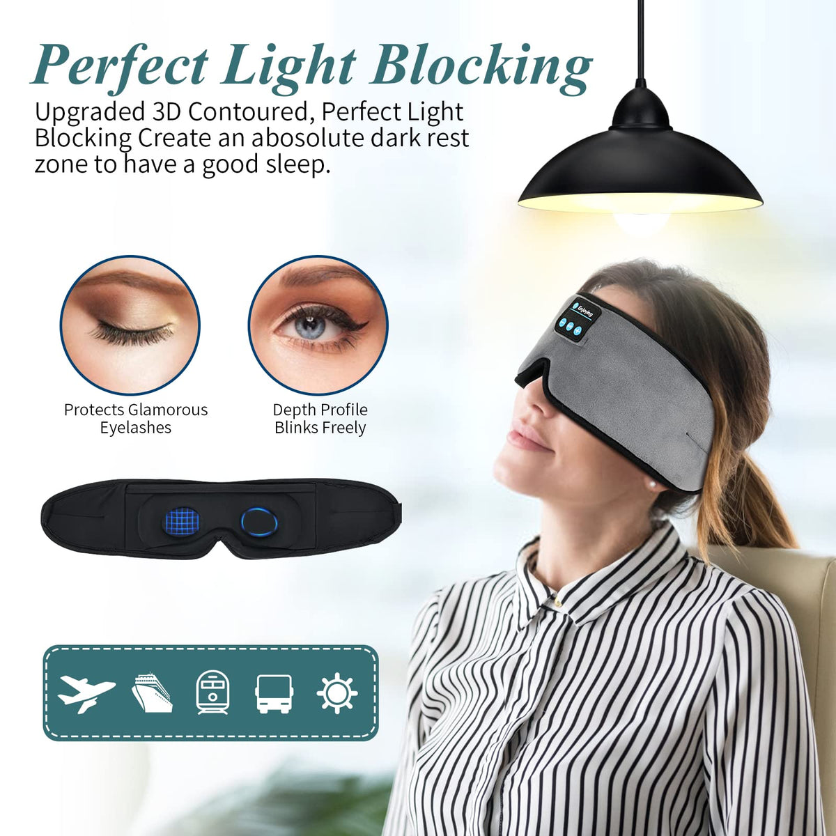 Wireless 3D Eye Mask Sleep Headphones Grey D9753