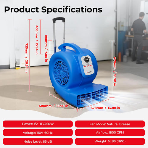 1/2 HP 1800 CFM 3 Speed Air Mover Blower Fan M880