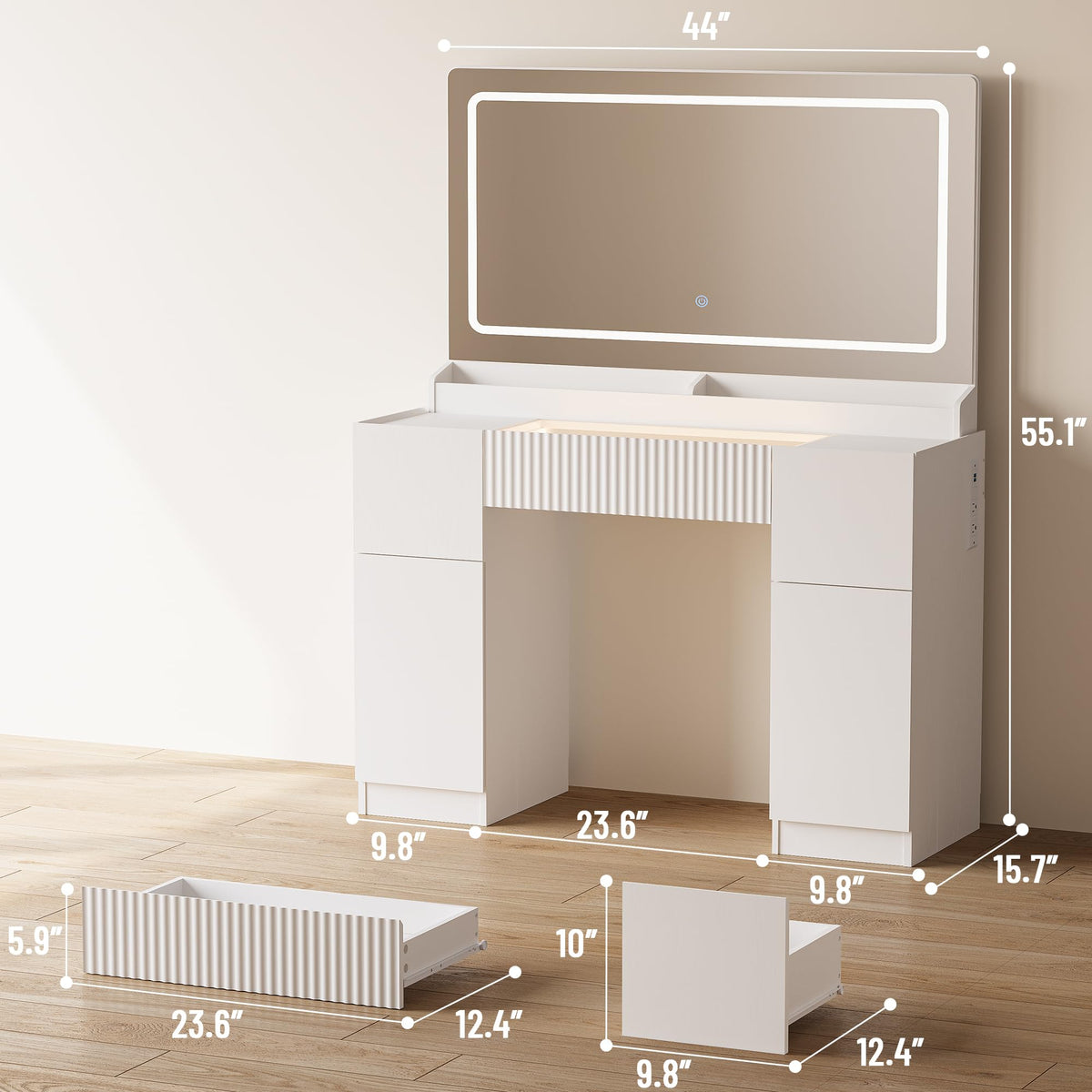 44" Pure White Vanity Desk with Mirror and Lights G973470